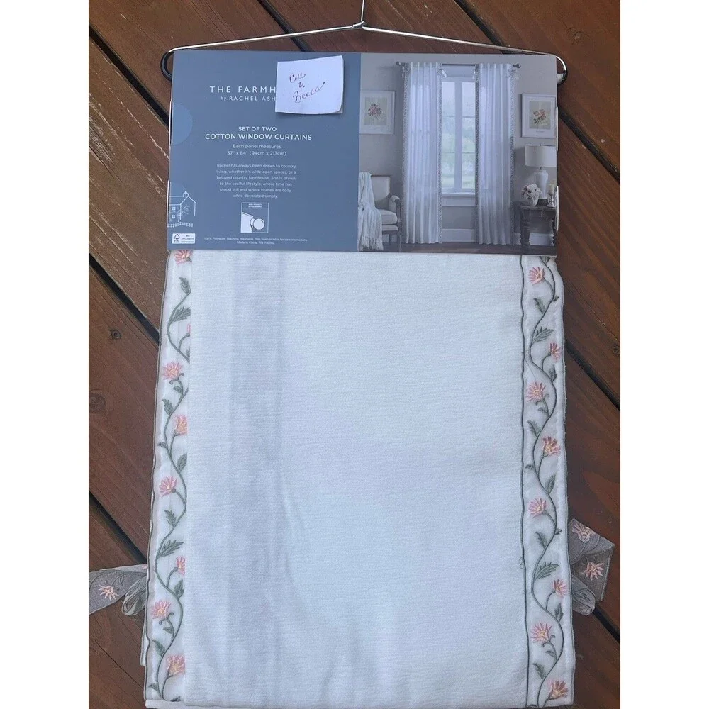 Rachel Ashwell the Farmhouse Floral Border Bow Drapes Window Curtains 37